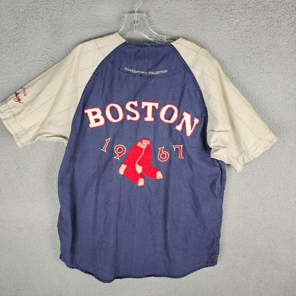 Mirage Baseball Jersey Mens L Blue Boston Red Sox Cooperstown Pinstripe Raglan